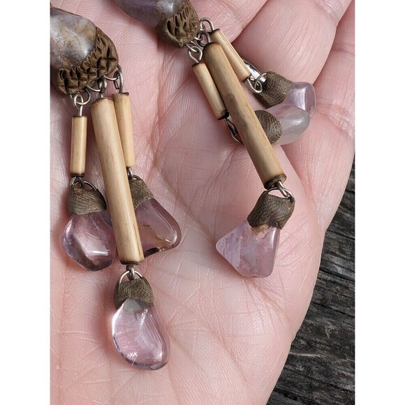 Vintage Stone Bohemian Earrings, Handcrafted Purple Gemstone Dangle Earrings - Picture 8 of 10